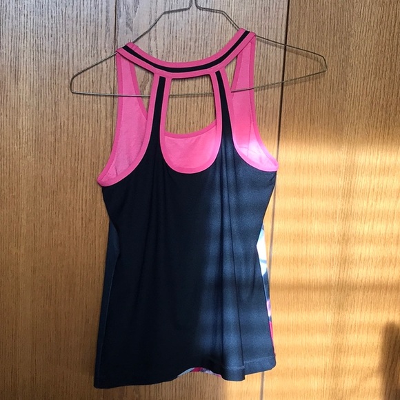 Ladies pink, red and black tank top with built in bra. Size medium. - Picture 2 of 3